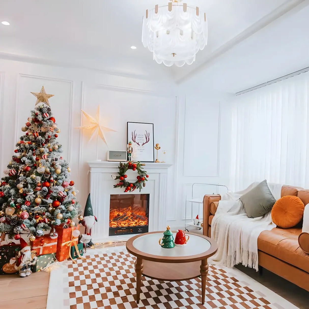 Brown Modern Checkered Polyester Non-Slip Area Rug Image - 17