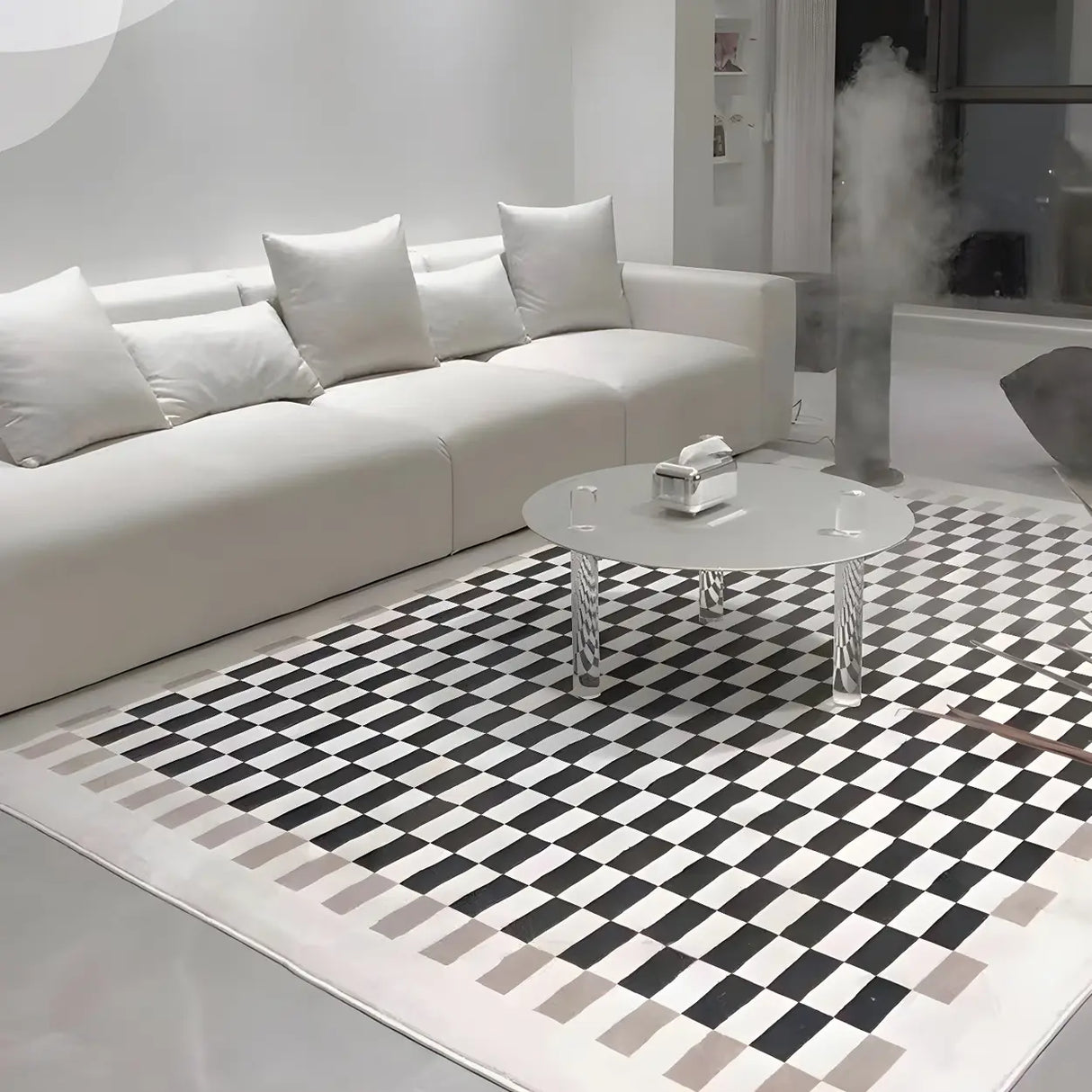 Brown Modern Checkered Polyester Non-Slip Area Rug Image - 8