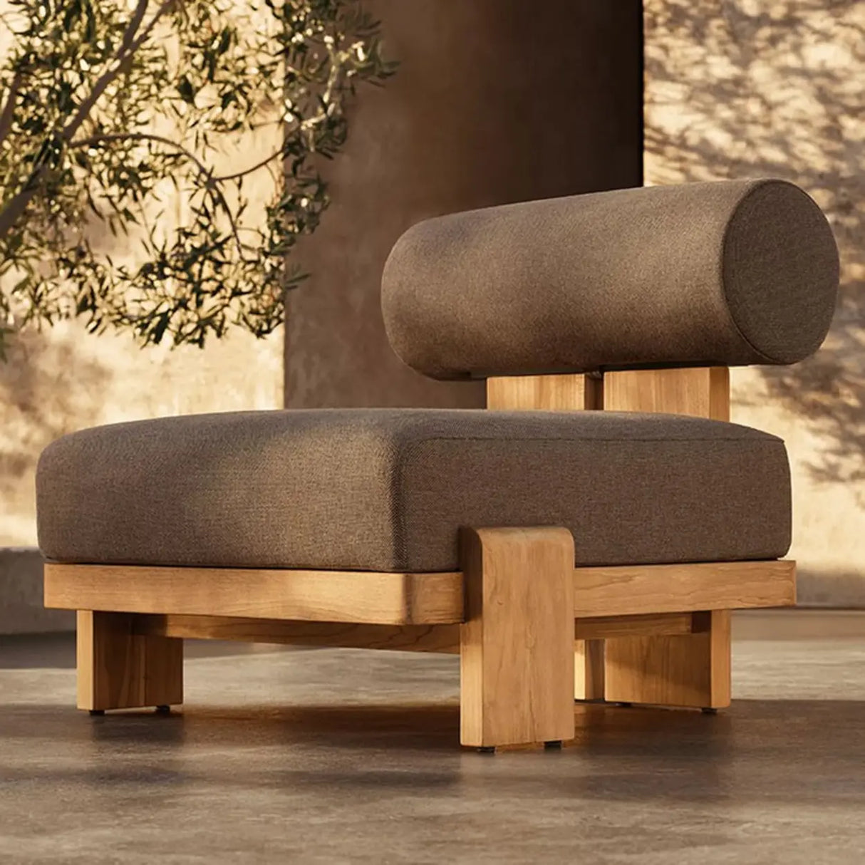 Brown Modular Teak Wood UV Resistant Patio Sofa with Cushion Image - 4