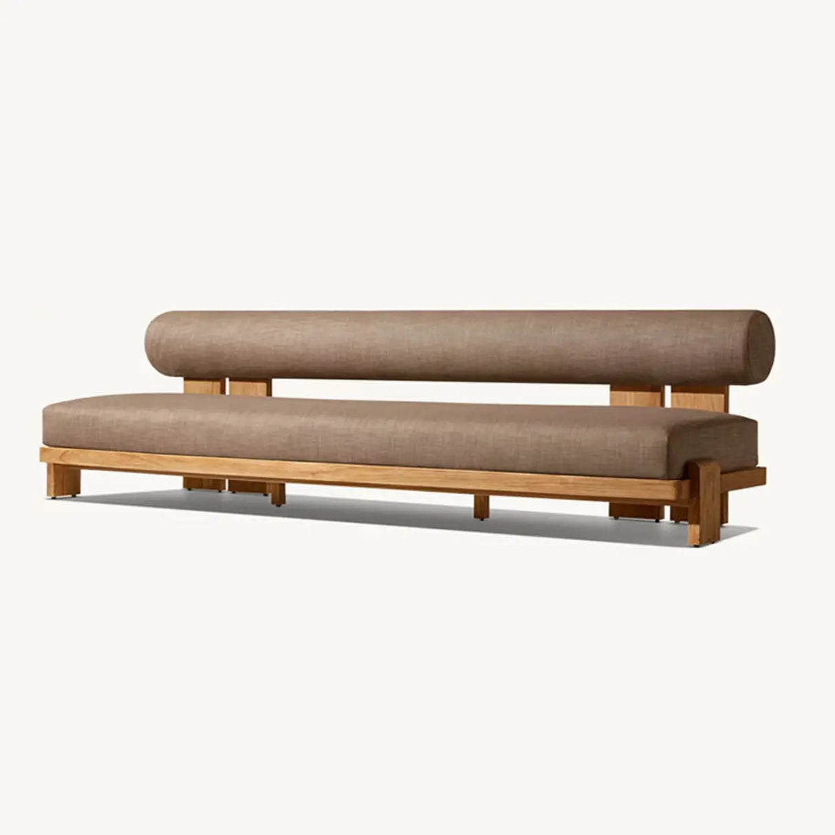 Brown Modular Teak Wood UV Resistant Patio Sofa with Cushion Image - 5