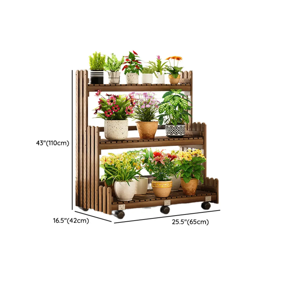Brown Multi-Tier Wood Rolling Crate Large Plant Stand