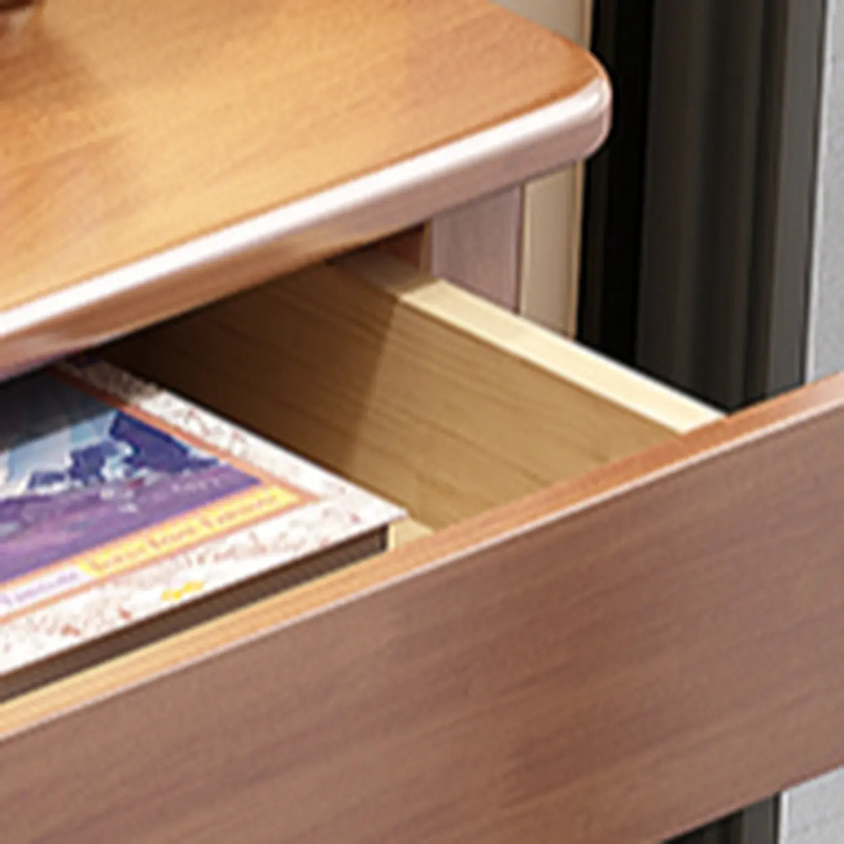 Brown Natural Wooden Desk with Hutch and Storage Image - 4