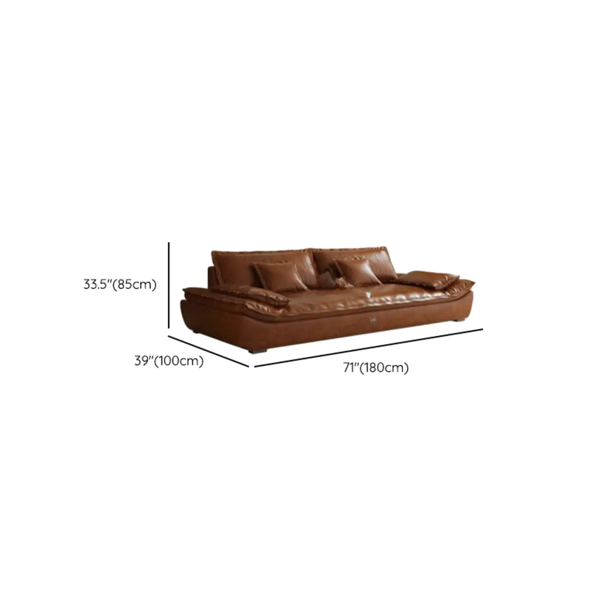 Brown Oiled Leather Pillow Top Arm Cushion Back Sofa Image - 12