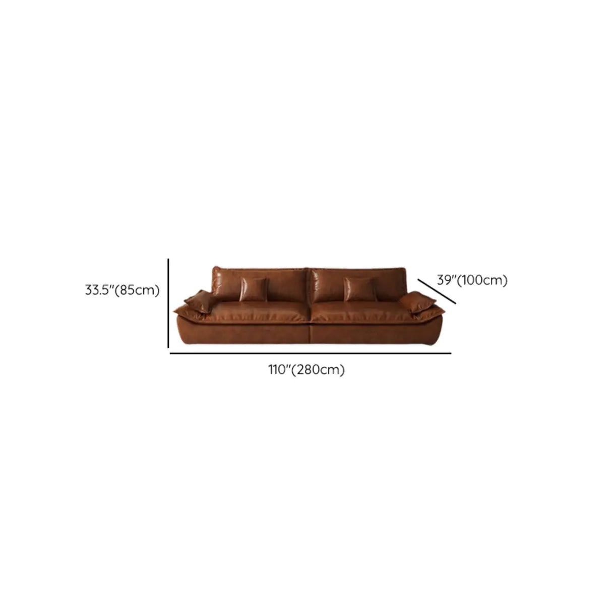 Brown Oiled Leather Pillow Top Arm Cushion Back Sofa Image - 16