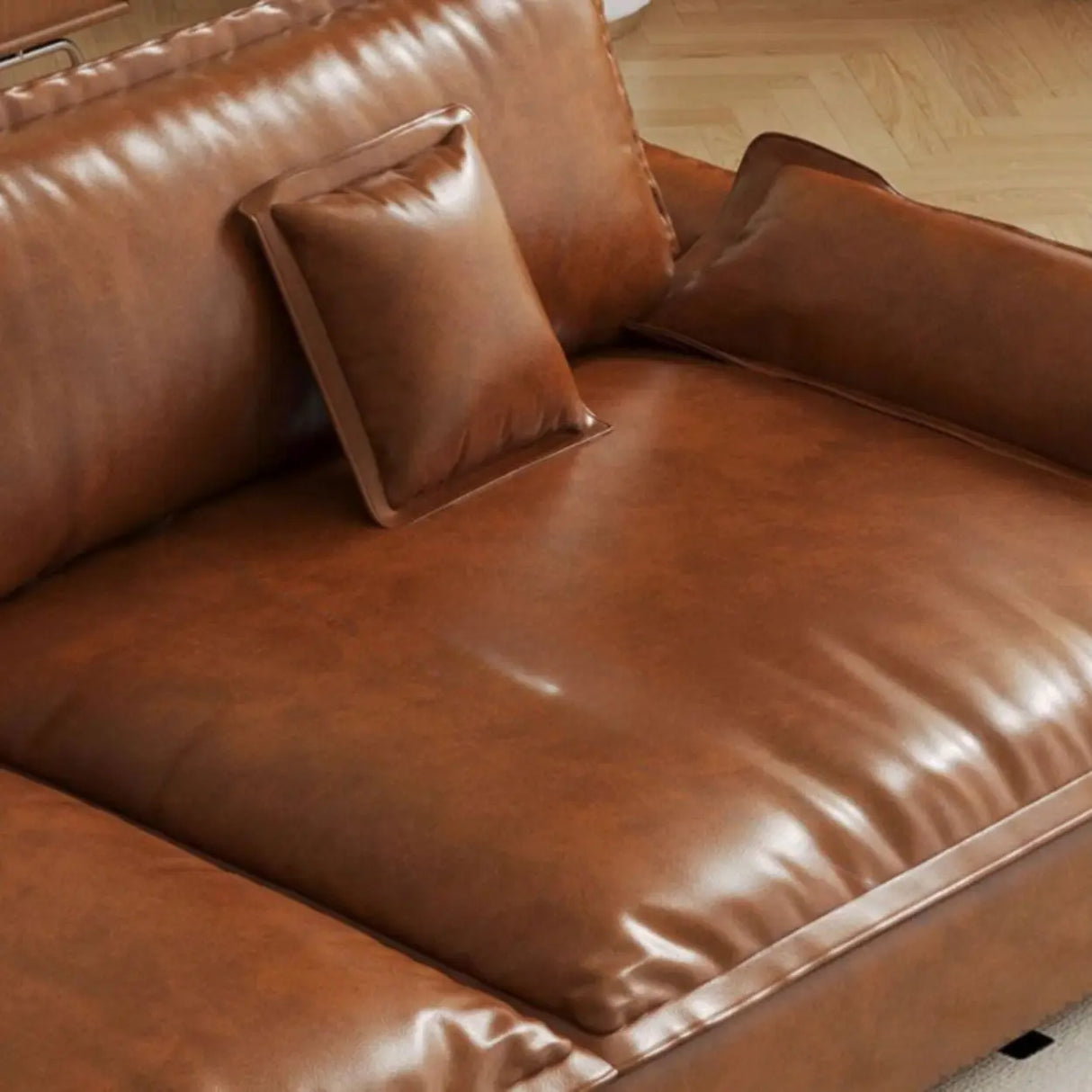 Brown Oiled Leather Pillow Top Arm Cushion Back Sofa Image - 5