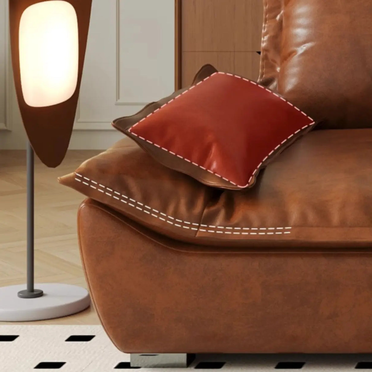 Brown Oiled Leather Pillow Top Arm Cushion Back Sofa Image - 6