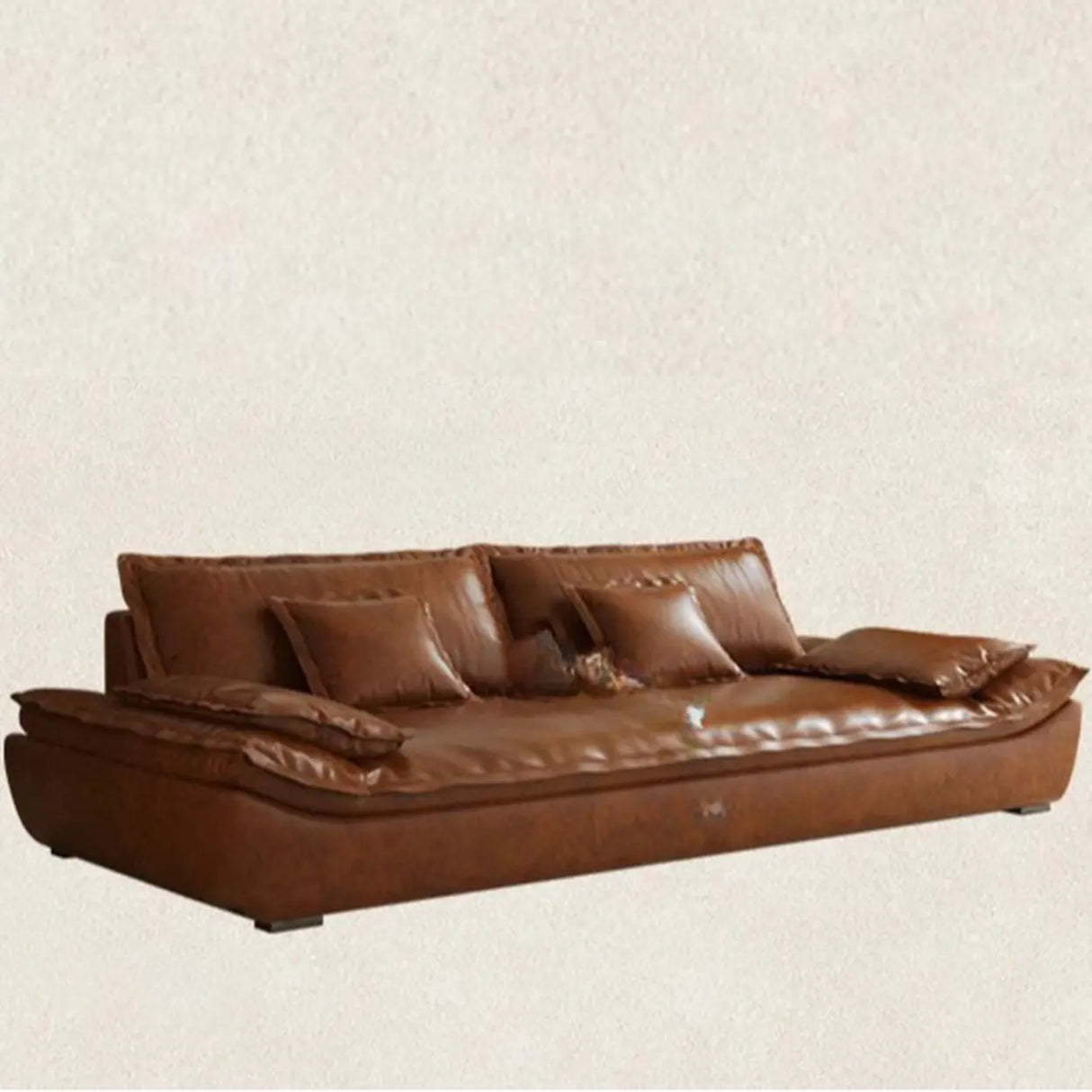 Brown Oiled Leather Pillow Top Arm Cushion Back Sofa Image - 7