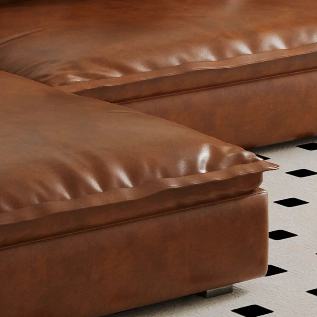 Brown Oiled Leather Pillow Top Arm Cushion Back Sofa Image - 8