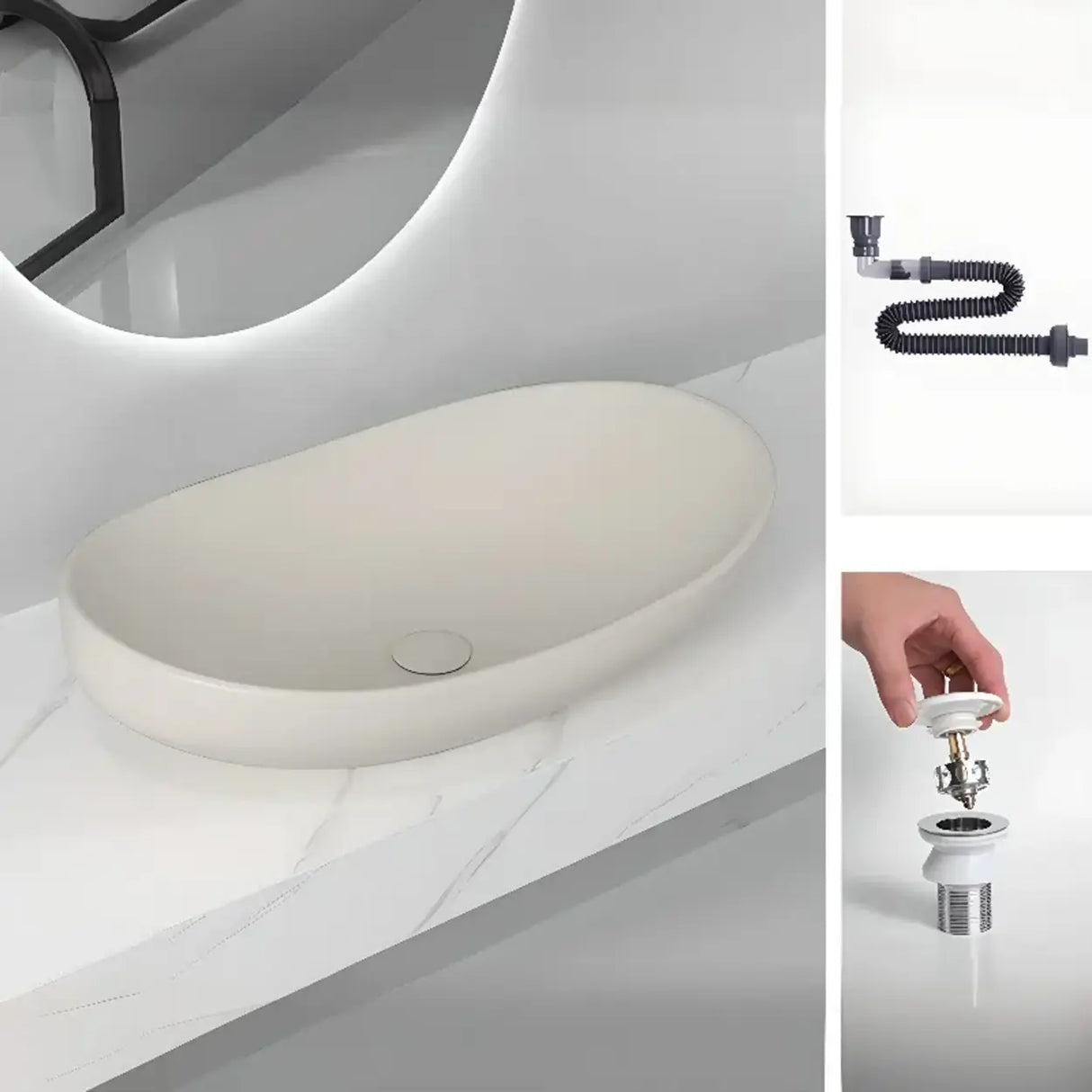 Brown Oval Ceramic Bowl Sinks with Swivel Faucet Image - 50