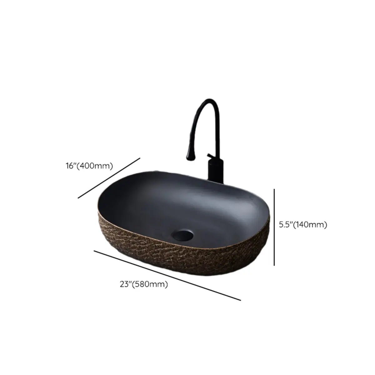 Brown Oval-Shaped Ceramic Bathroom Vessel Sinks