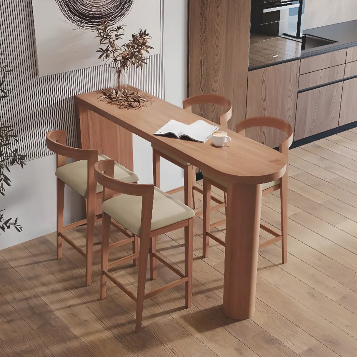 Brown Oval Wood Mid-Size Double Pedestal Bistro Bar Table Image - 1