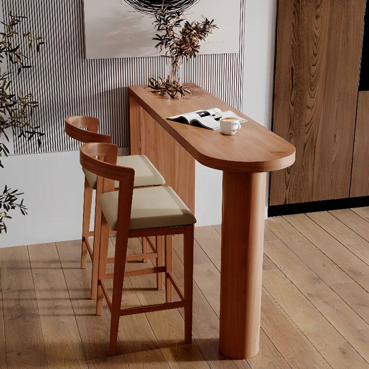 Brown Oval Wood Mid-Size Double Pedestal Bistro Bar Table Image - 2