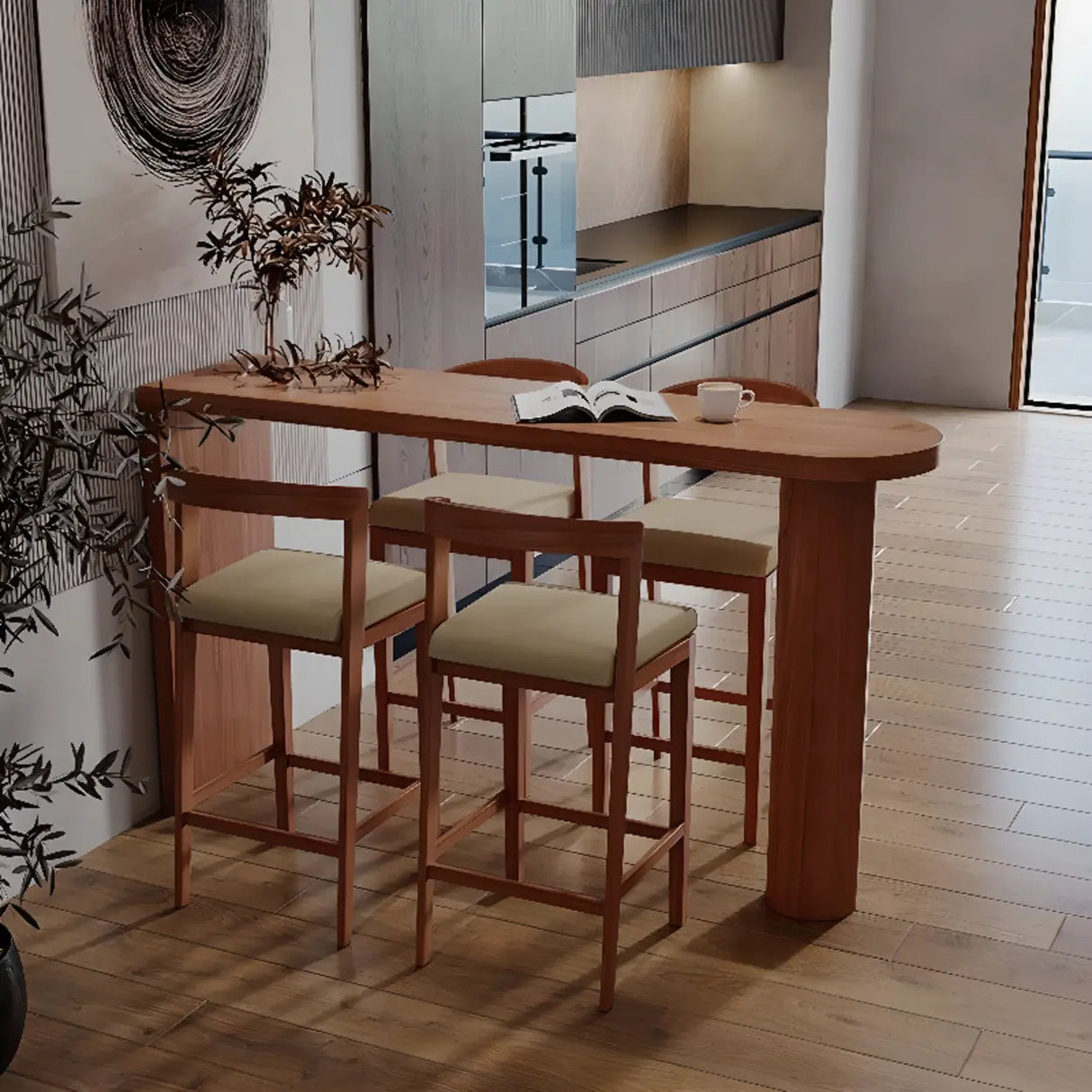 Brown Oval Wood Mid-Size Double Pedestal Bistro Bar Table Image - 3