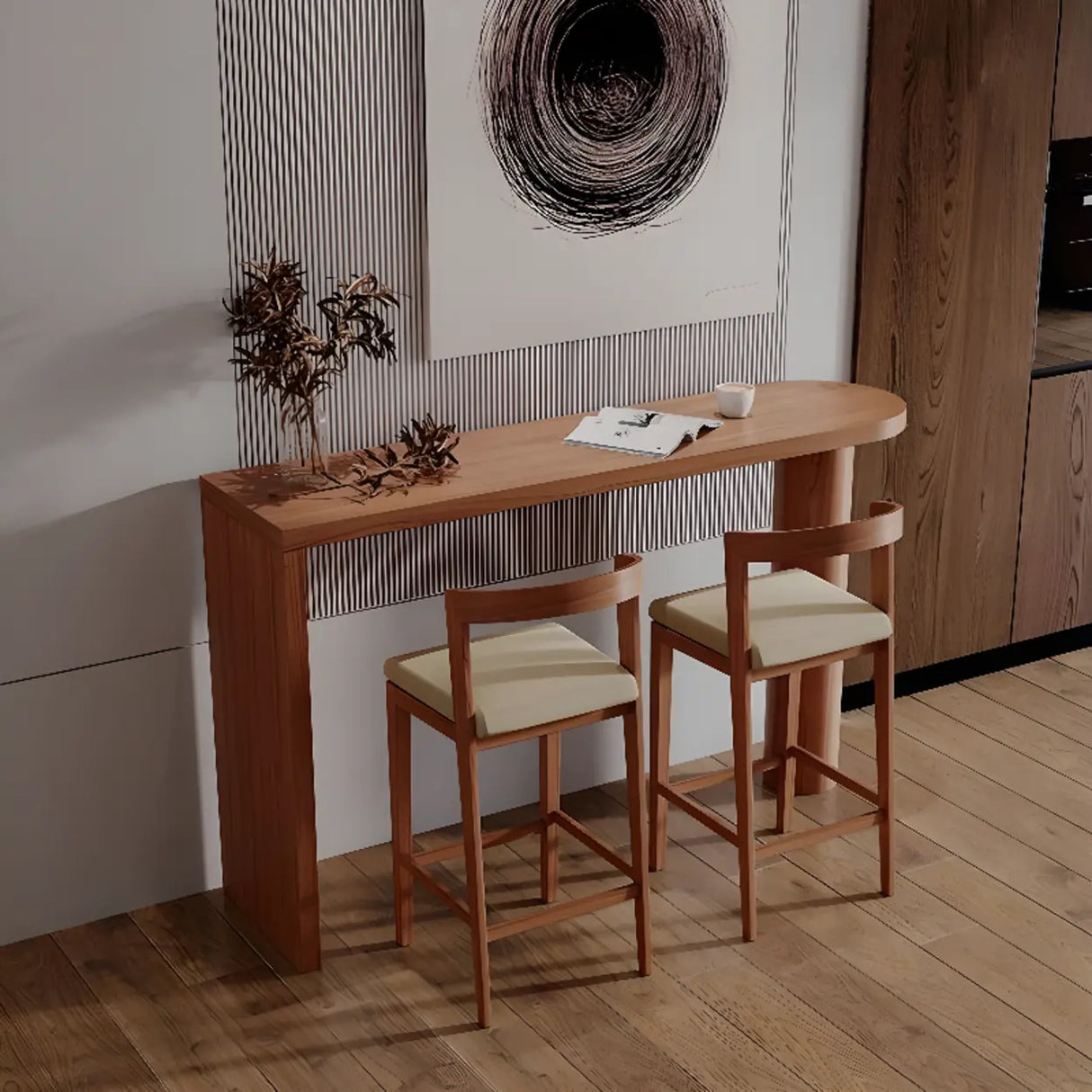 Brown Oval Wood Mid-Size Double Pedestal Bistro Bar Table Image - 4