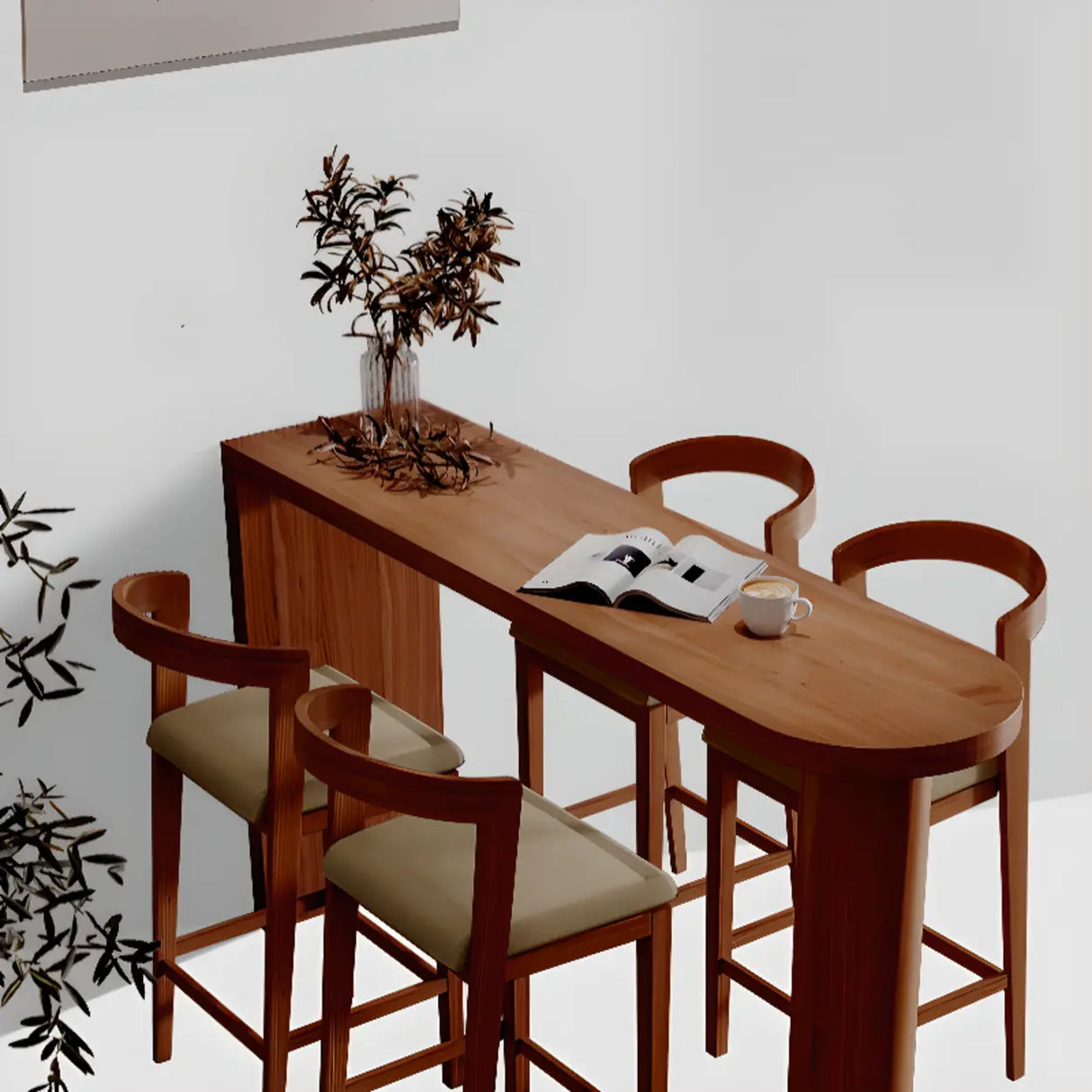 Brown Oval Wood Mid-Size Double Pedestal Bistro Bar Table Image - 6