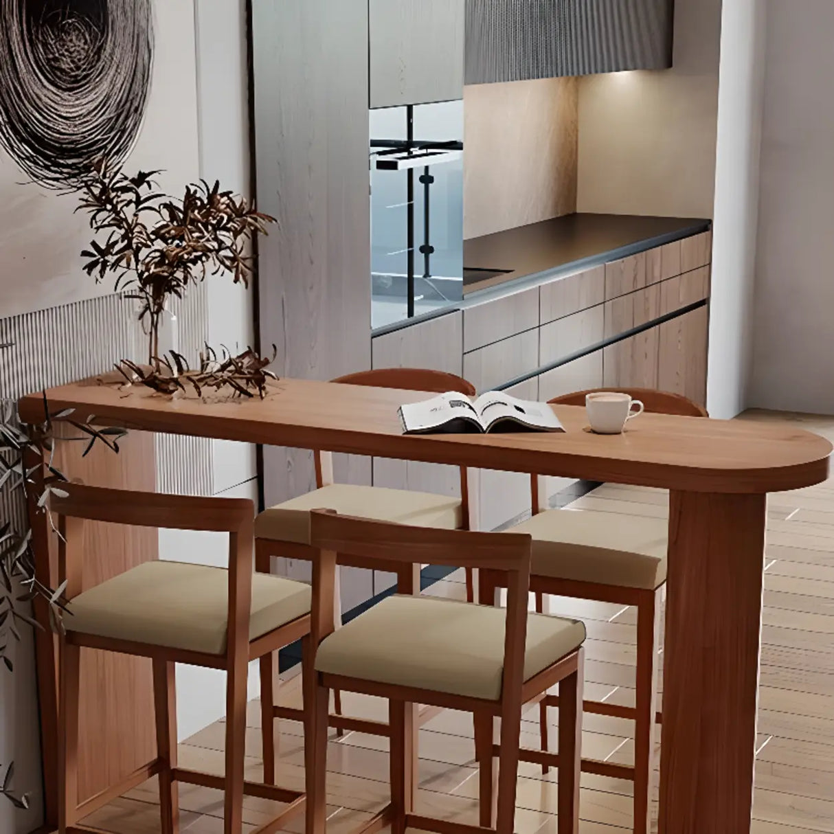 Brown Oval Wood Mid-Size Double Pedestal Bistro Bar Table Image - 7