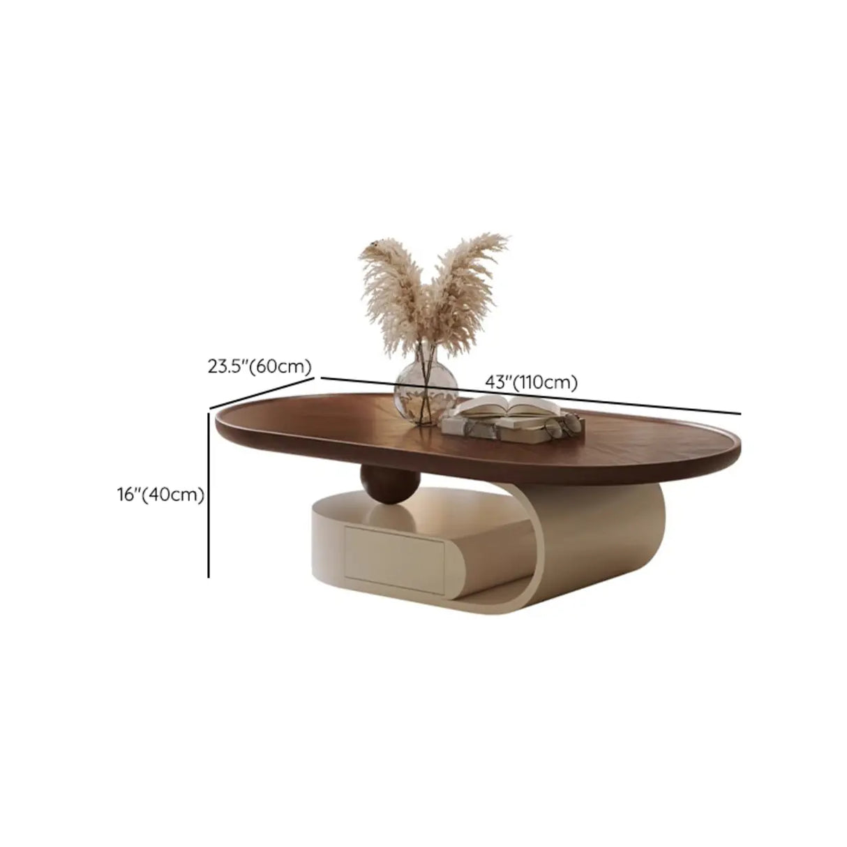 Brown Oval Wood Tray Top Abstract Base Coffee Table