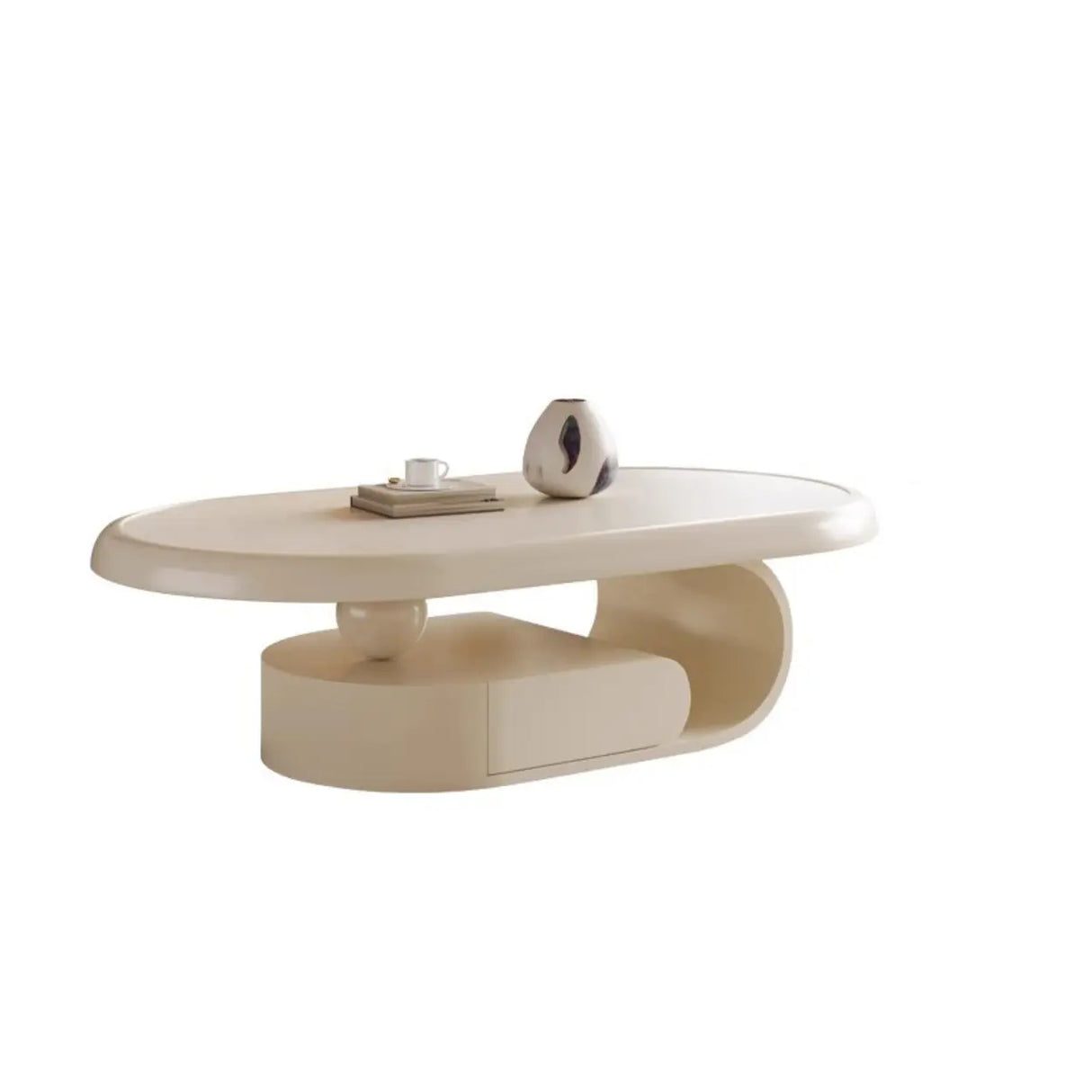 Brown Oval Wood Tray Top Abstract Base Coffee Table Image - 4