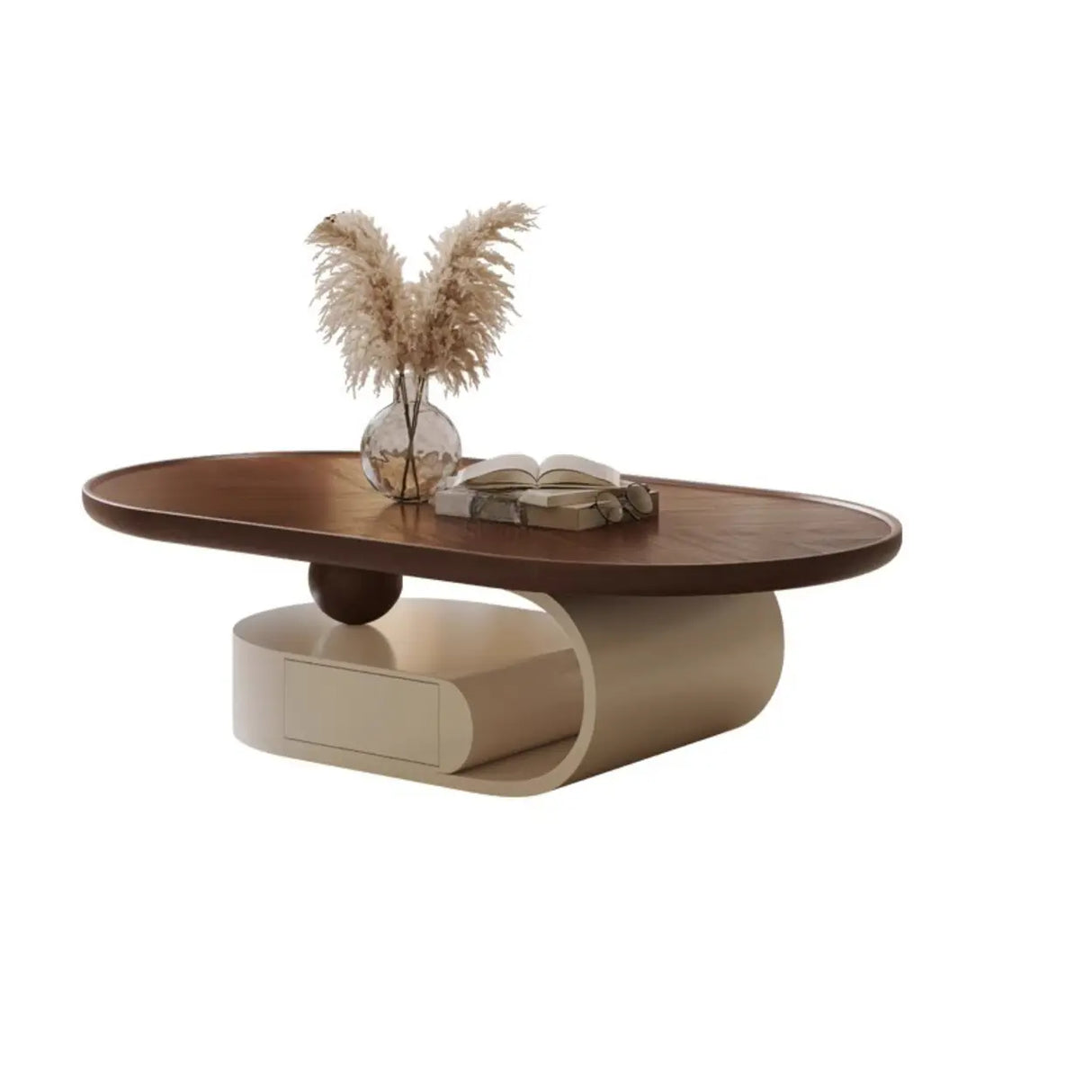 Brown Oval Wood Tray Top Abstract Base Coffee Table Image - 5