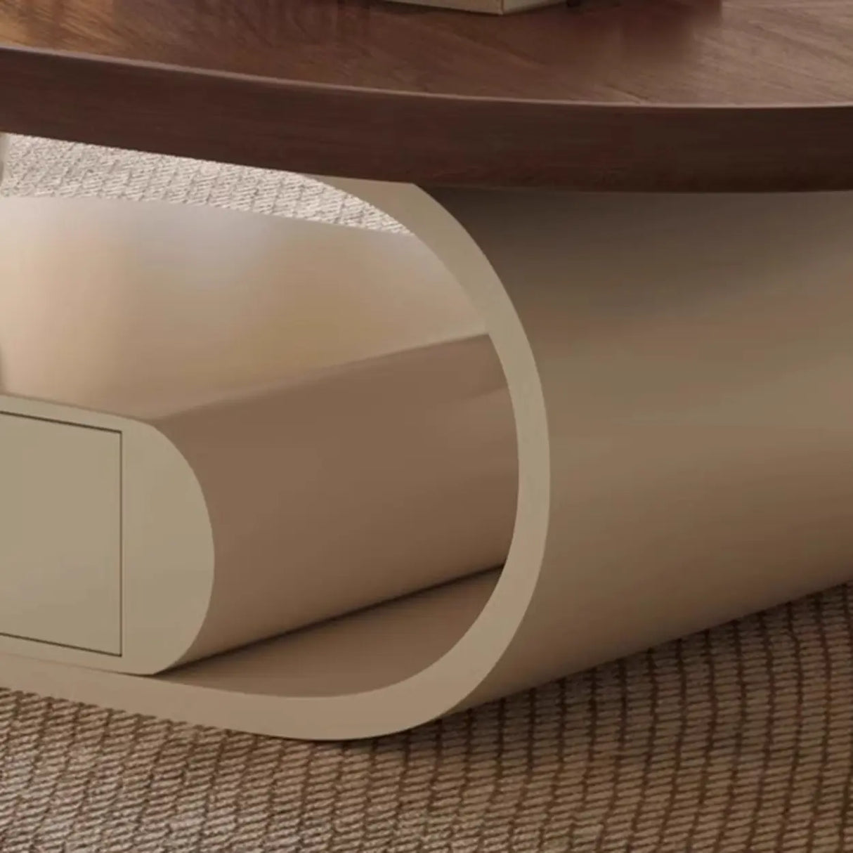 Brown Oval Wood Tray Top Abstract Base Coffee Table Image - 9