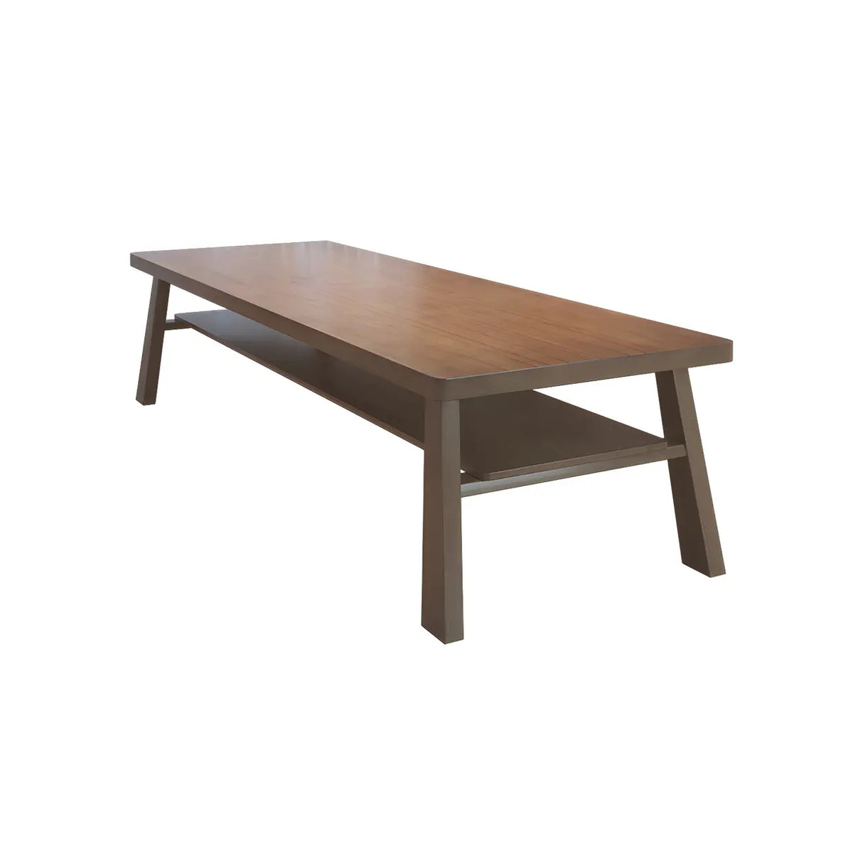 Brown Pine Rectangle Study Desk with Exterior Shelf Image - 5