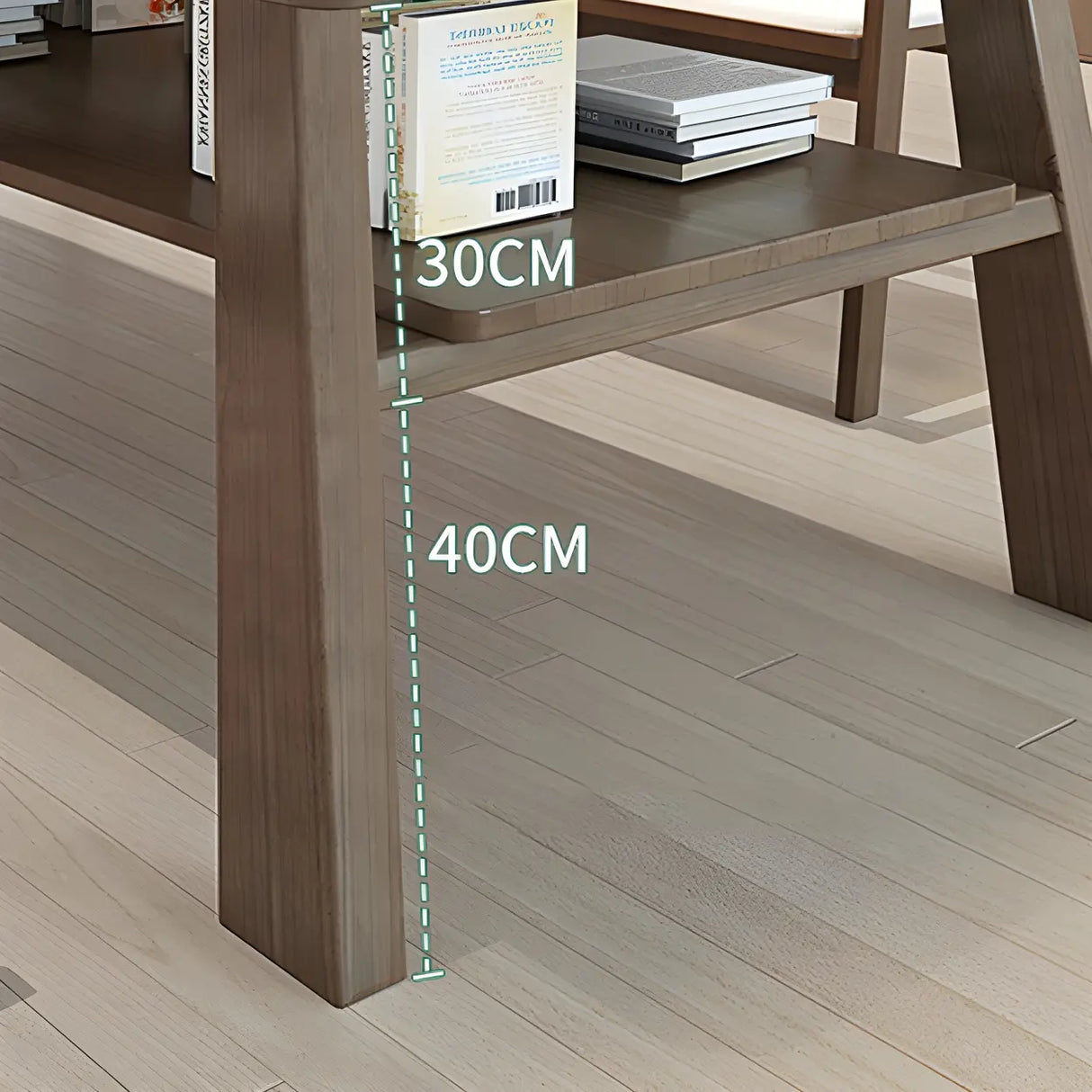 Brown Pine Rectangle Study Desk with Exterior Shelf Image - 6