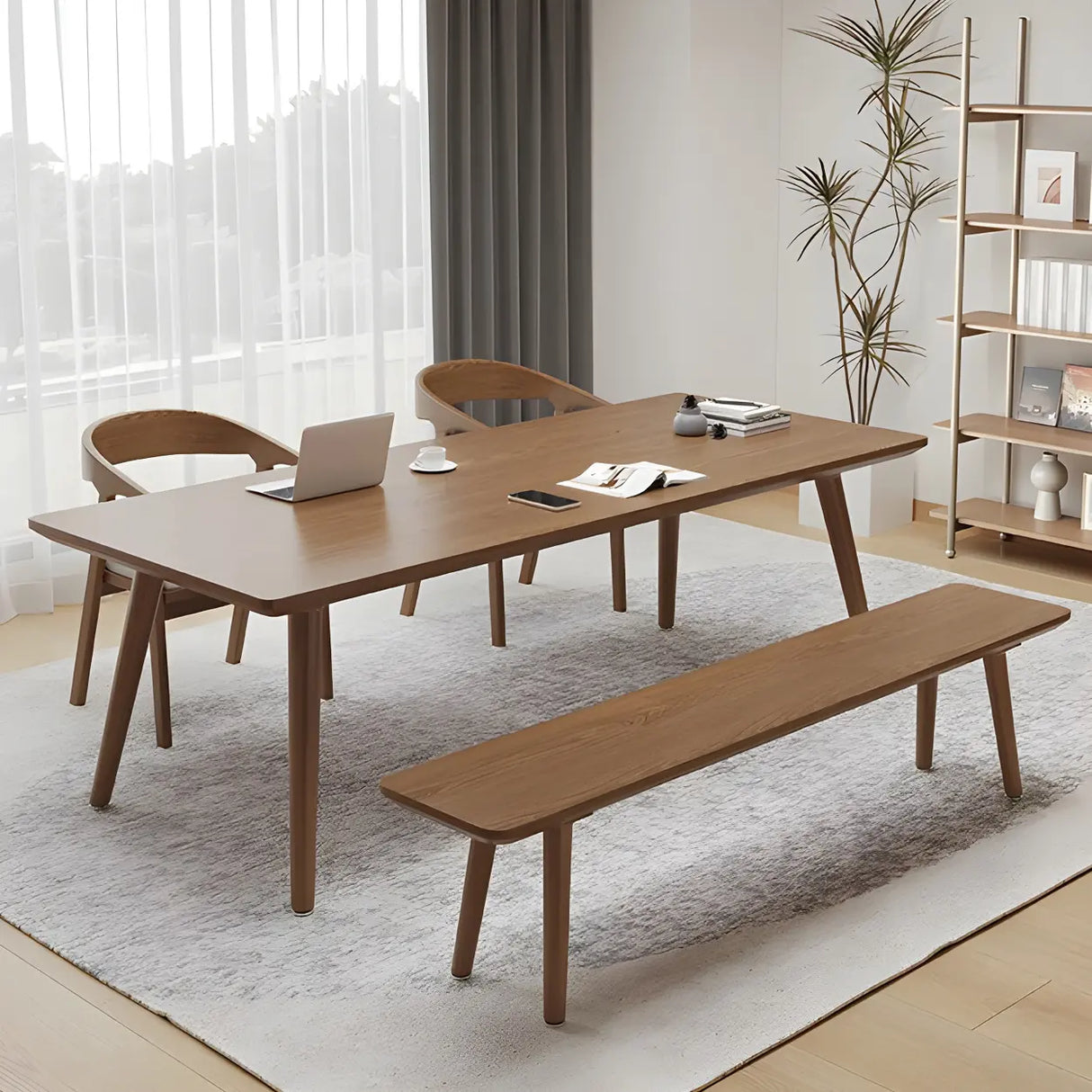 Brown Pine Wood Rectangle Multi-Person Writing Desk Image - 11