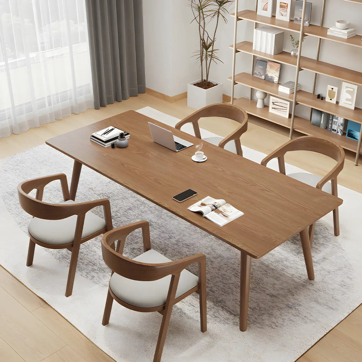 Brown Pine Wood Rectangle Multi-Person Writing Desk Image - 12