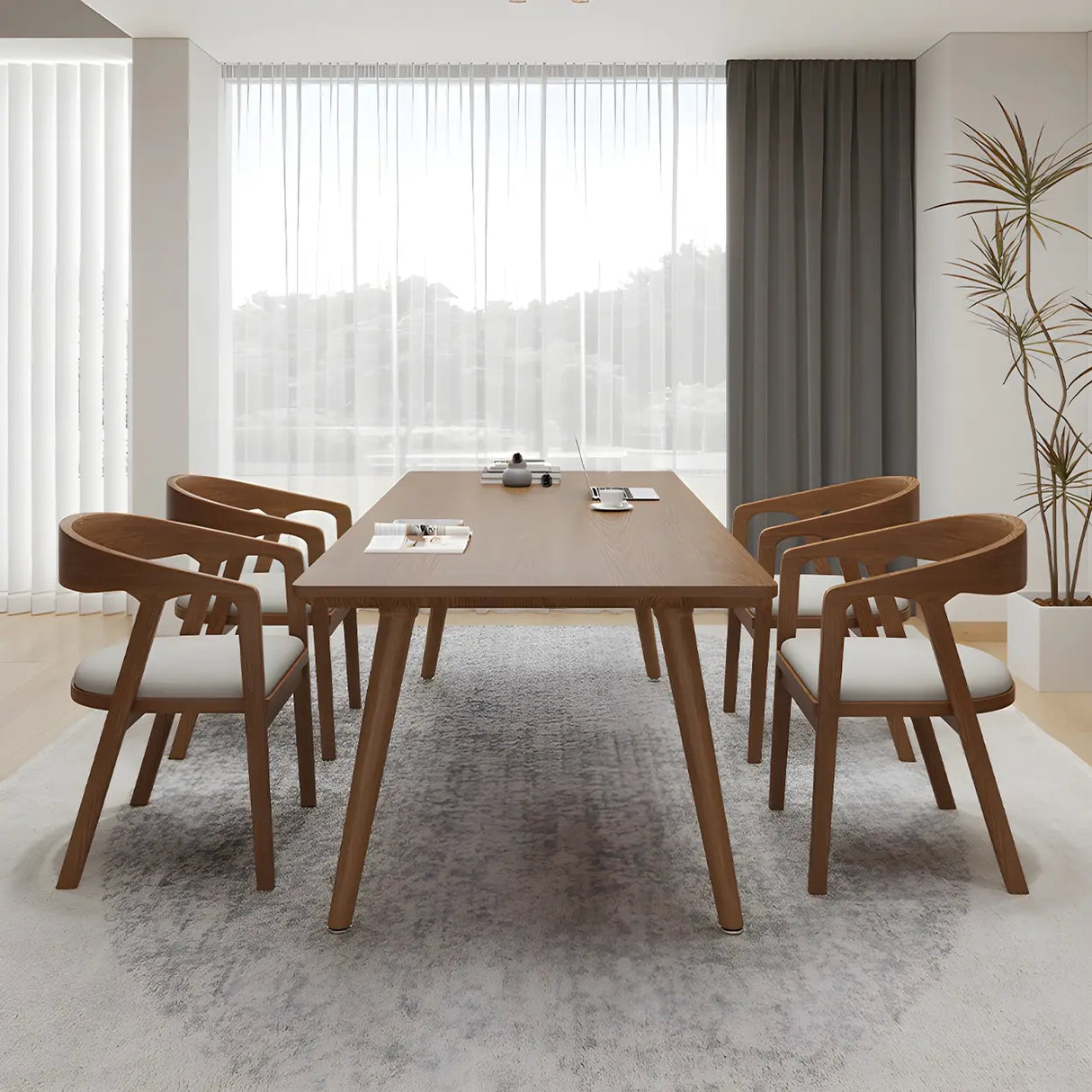 Brown Pine Wood Rectangle Multi-Person Writing Desk Image - 4