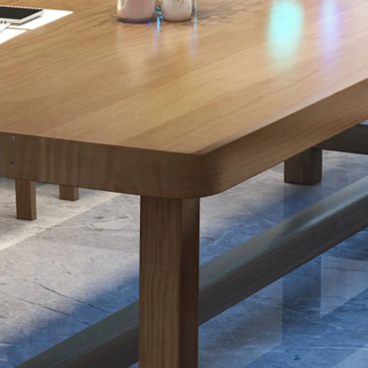 Brown Pine Wood Rectangle Trestle Study Desk for Eight Image - 11