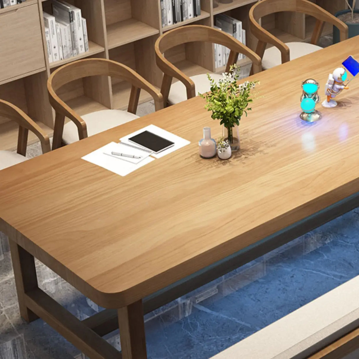 Brown Pine Wood Rectangle Trestle Study Desk for Eight Image - 4