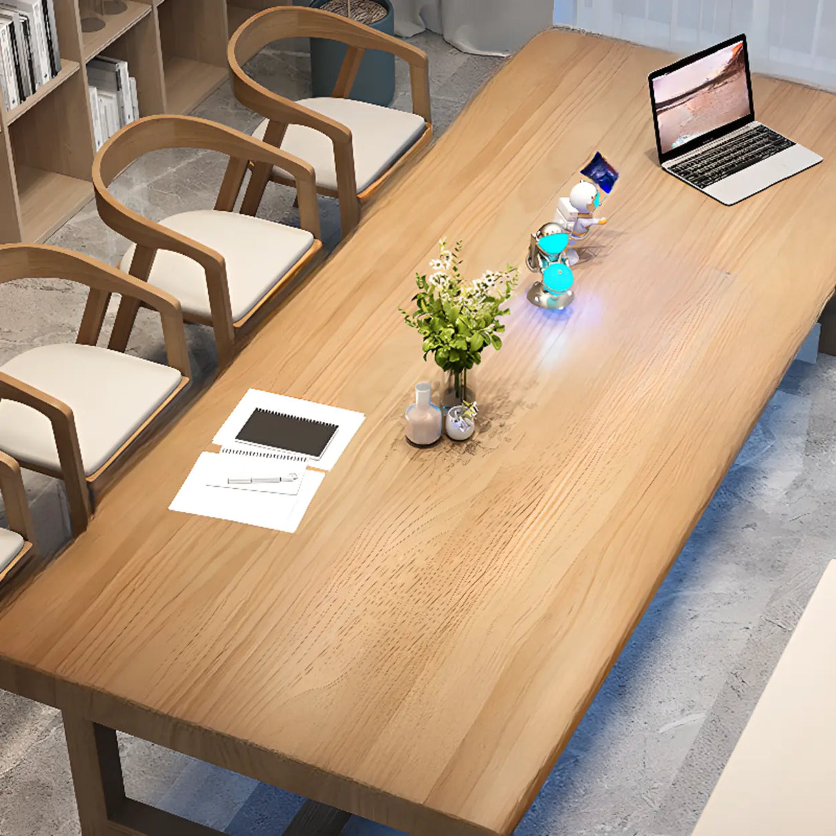 Brown Pine Wood Rectangle Trestle Study Desk for Eight Image - 6