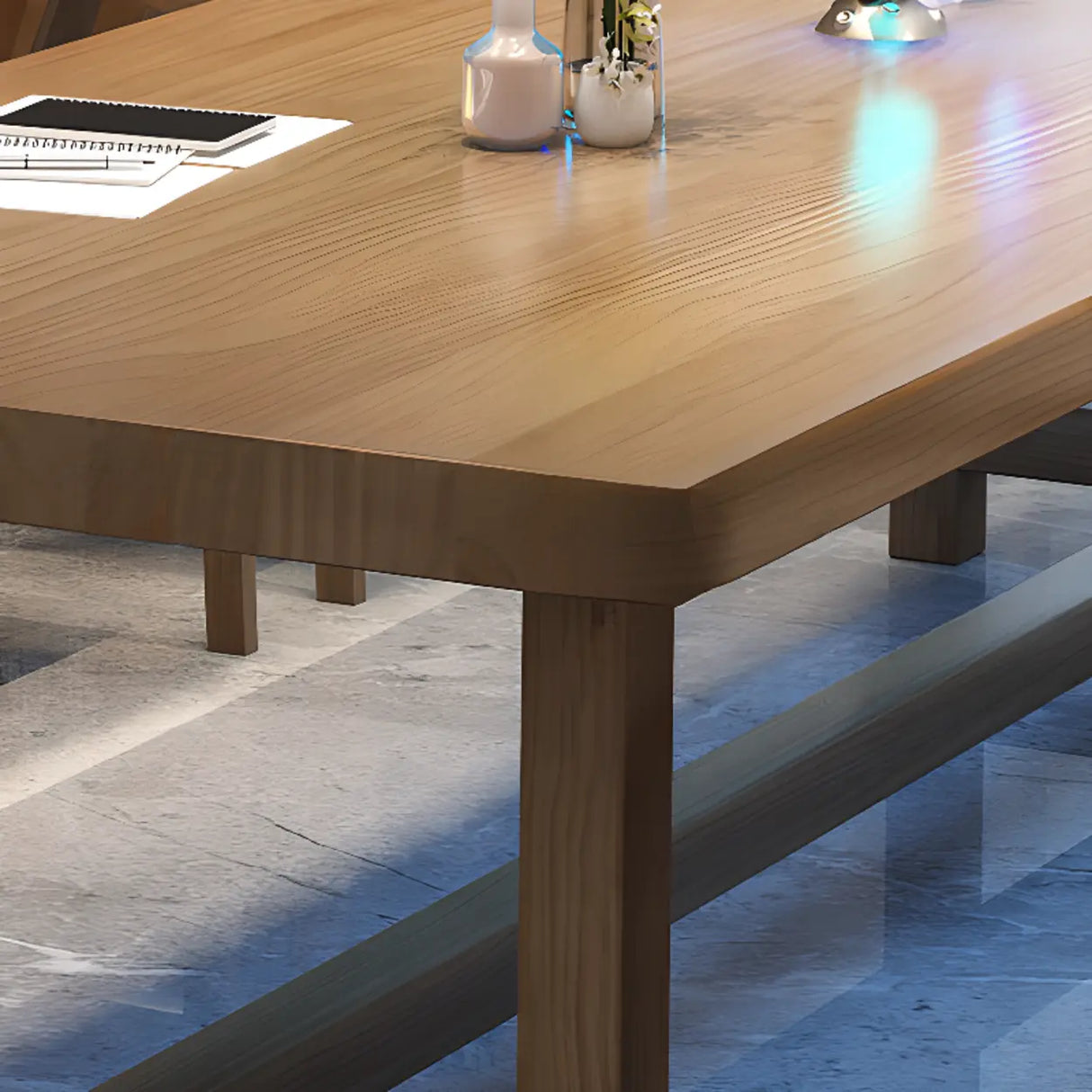 Brown Pine Wood Rectangle Trestle Study Desk for Eight Image - 7