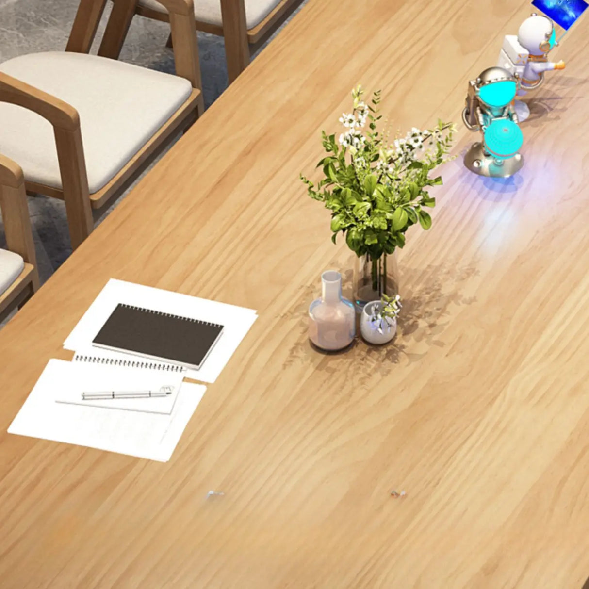 Brown Pine Wood Rectangle Trestle Study Desk for Eight Image - 8