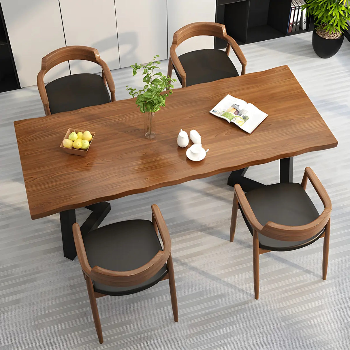 Brown Pine Wood Rectangular Iron Sled Writing Desk Image - 13