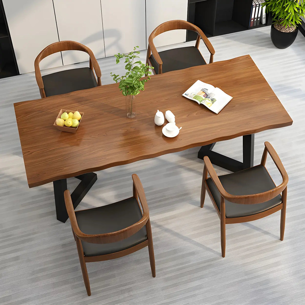 Brown Pine Wood Rectangular Iron Sled Writing Desk Image - 14