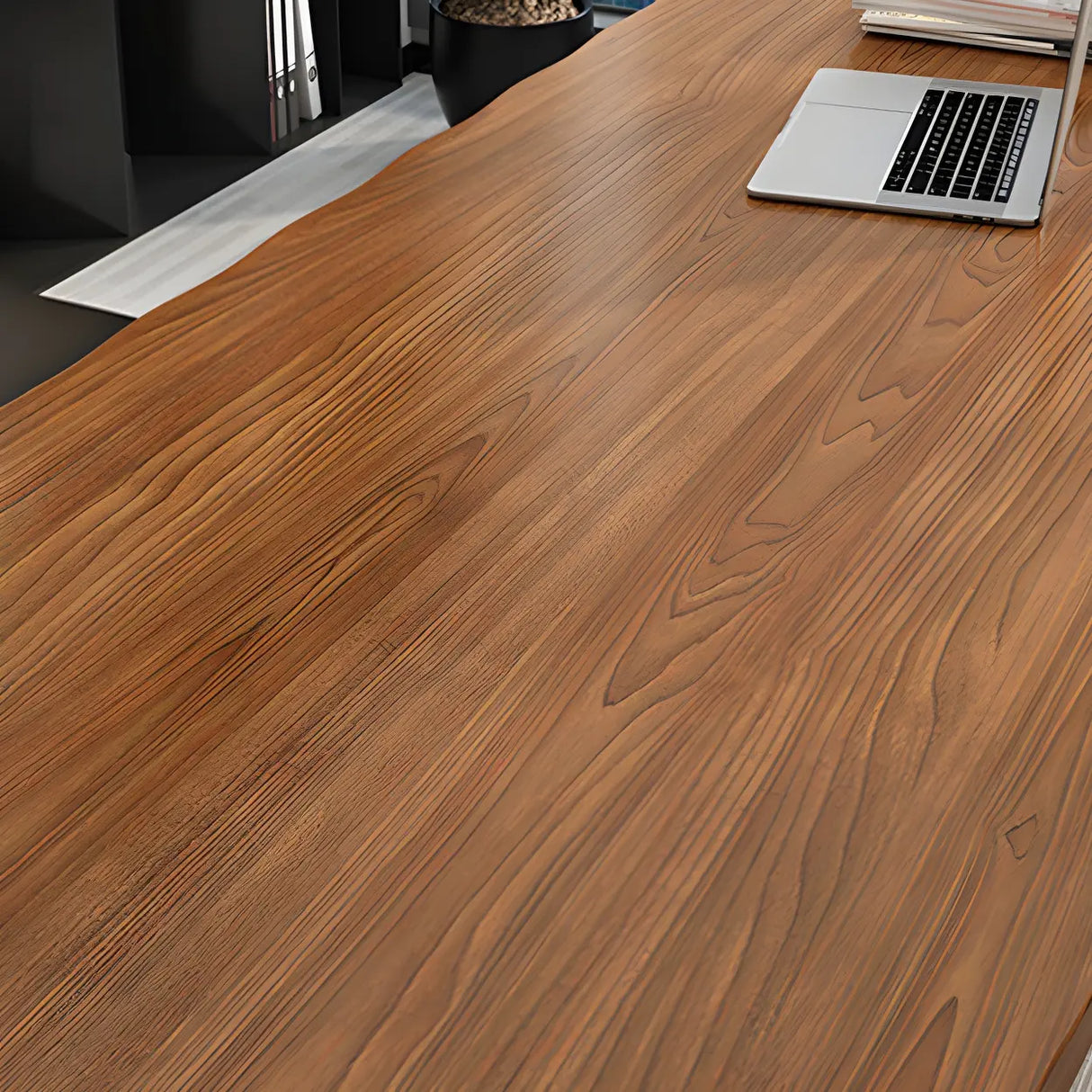 Brown Pine Wood Rectangular Iron Sled Writing Desk Image - 6