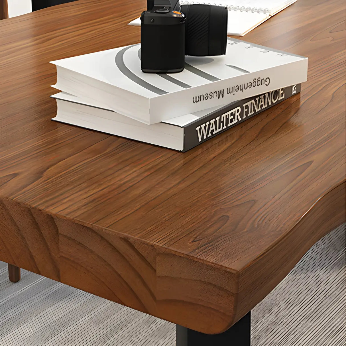 Brown Pine Wood Rectangular Iron Sled Writing Desk Image - 7