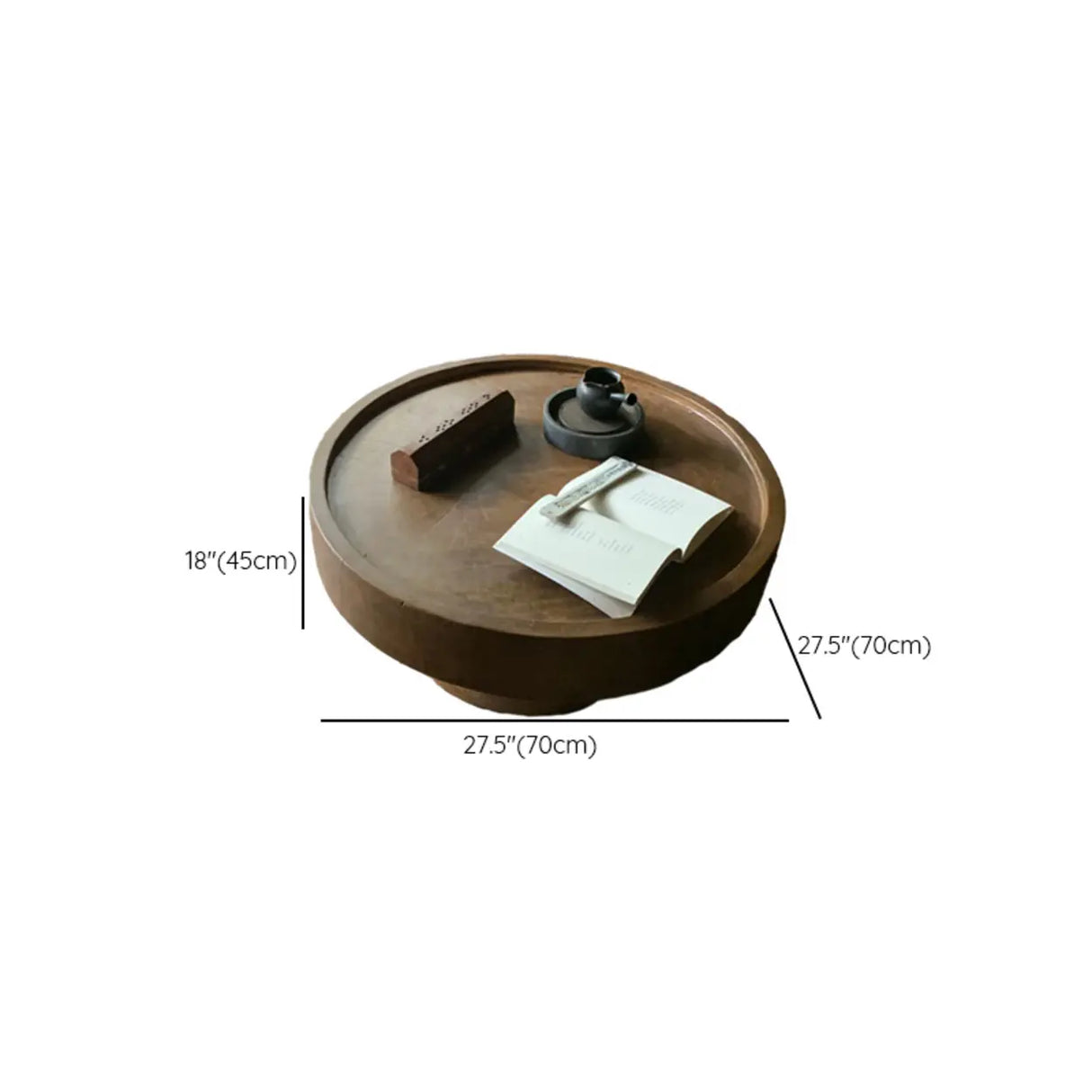 Brown Pine Wood Tray Top Round 1 Tier Coffee Table