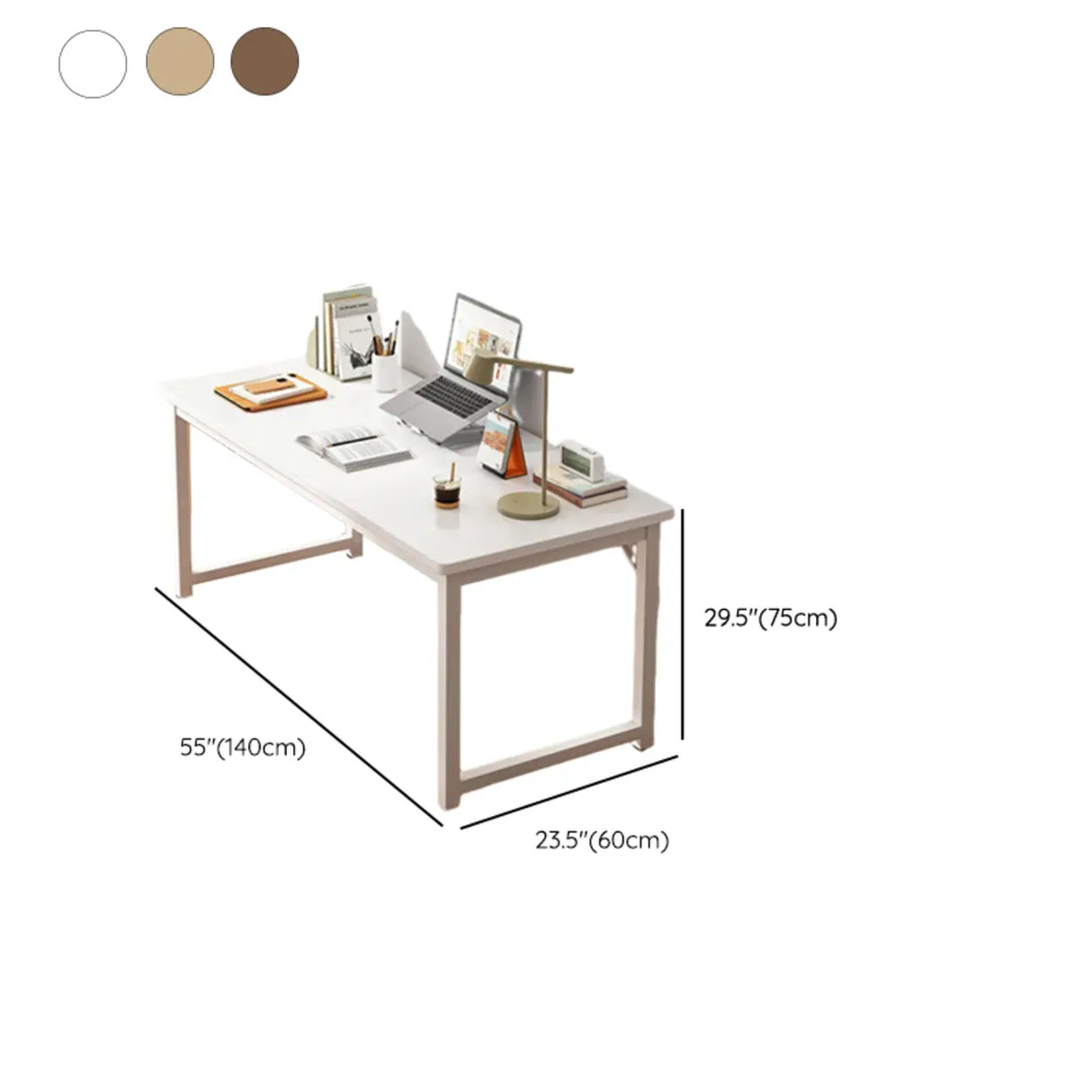 Brown Rectangle Butcher Block H-Shape Writing Desk Image - 43