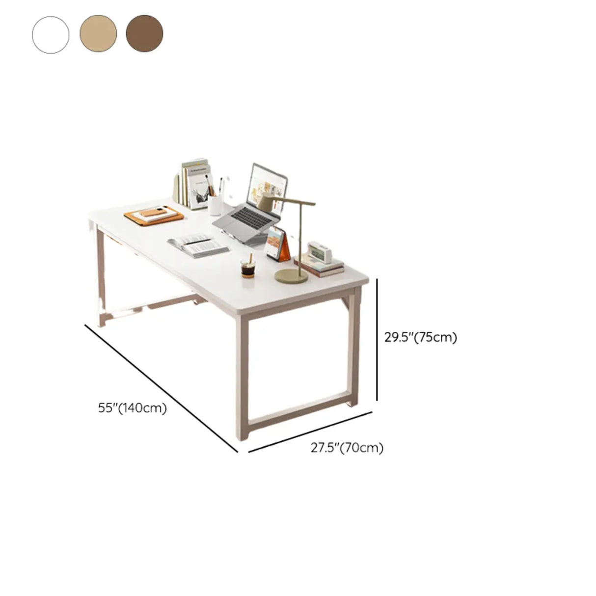 Brown Rectangle Butcher Block H-Shape Writing Desk Image - 44