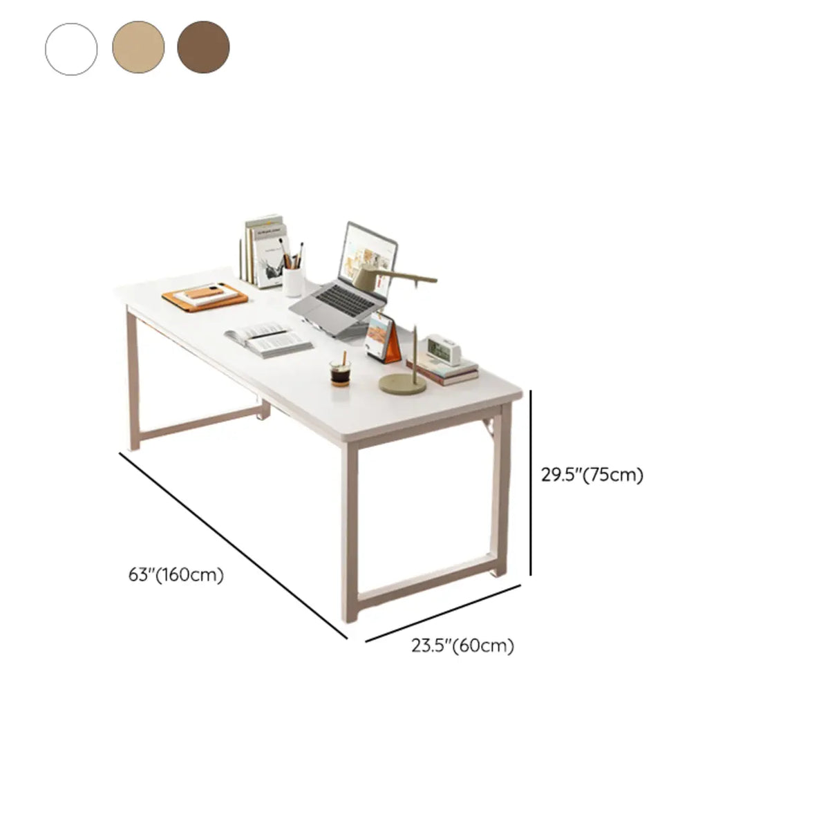 Brown Rectangle Butcher Block H-Shape Writing Desk Image - 45