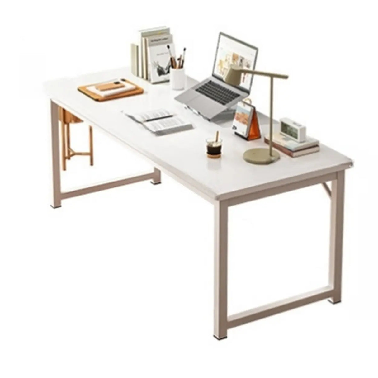 Brown Rectangle Butcher Block H-Shape Writing Desk Image - 9