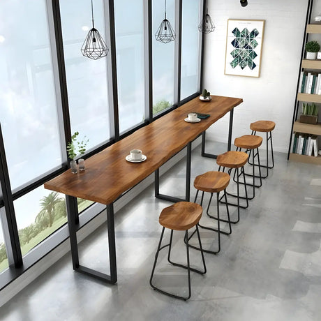 Brown Rectangle Pine Wood Large Tall Bar Table Image - 1