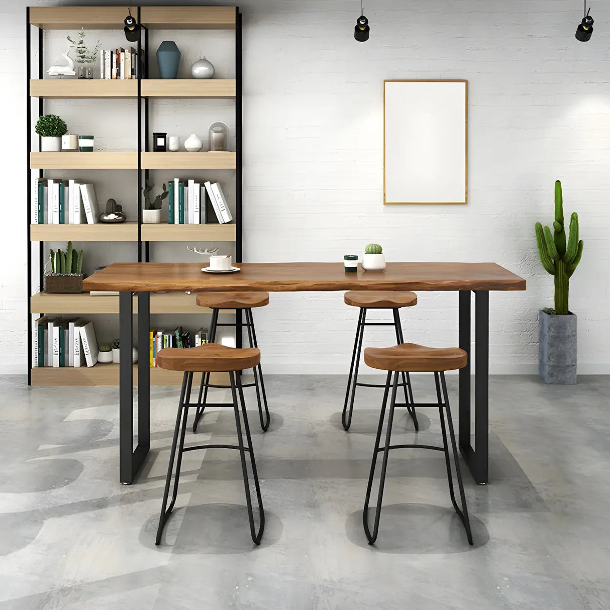 Brown Rectangle Pine Wood Large Tall Bar Table Image - 5