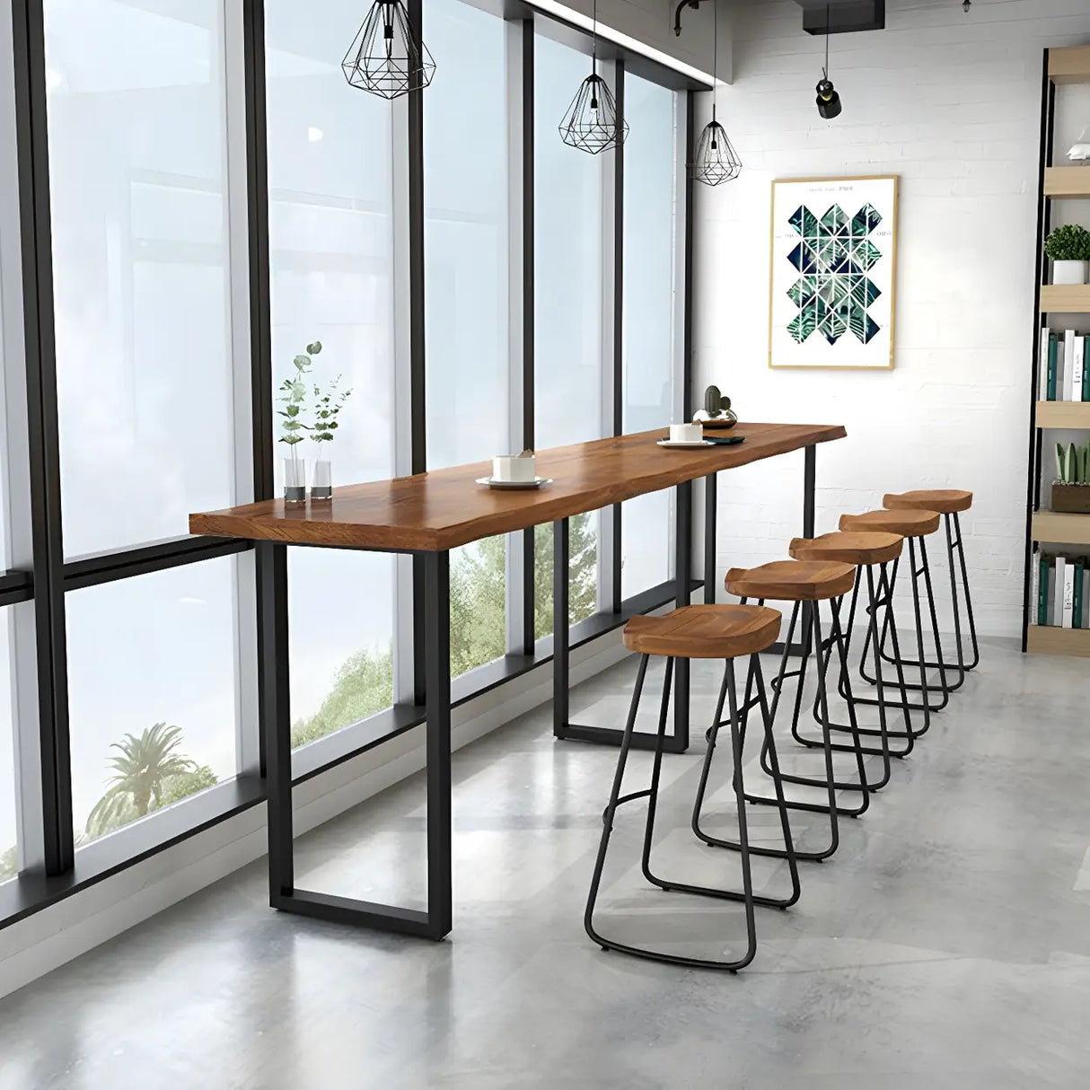 Brown Rectangle Pine Wood Large Tall Bar Table Image - 6