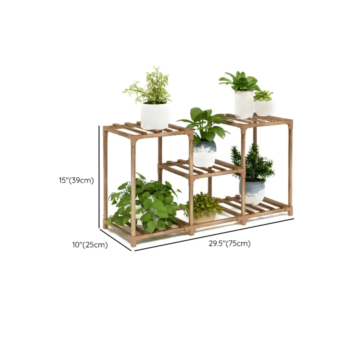 Brown Rectangle Wood Floor Storage Plant Stand Large