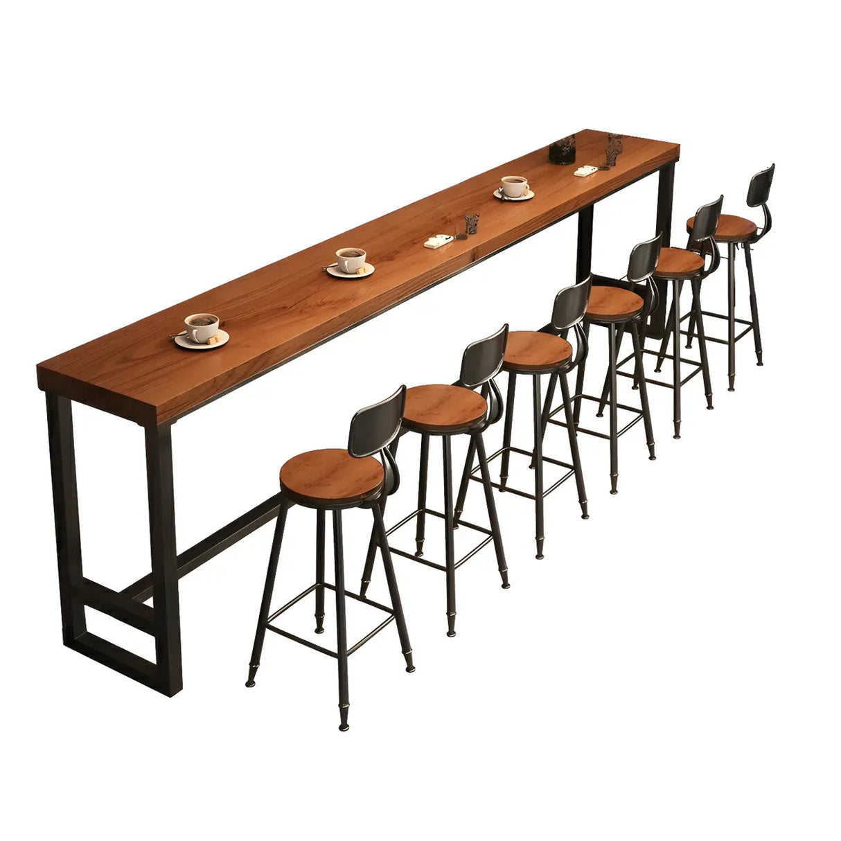 Brown Rectangle Wood Large Bar Table with Footrest Image - 6