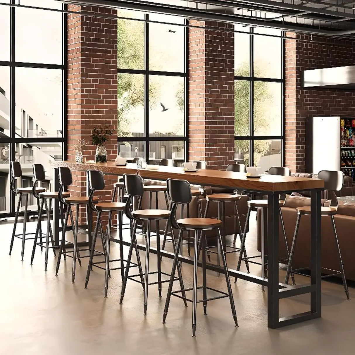 Brown Rectangle Wood Large Bar Table with Metal Legs Image - 1