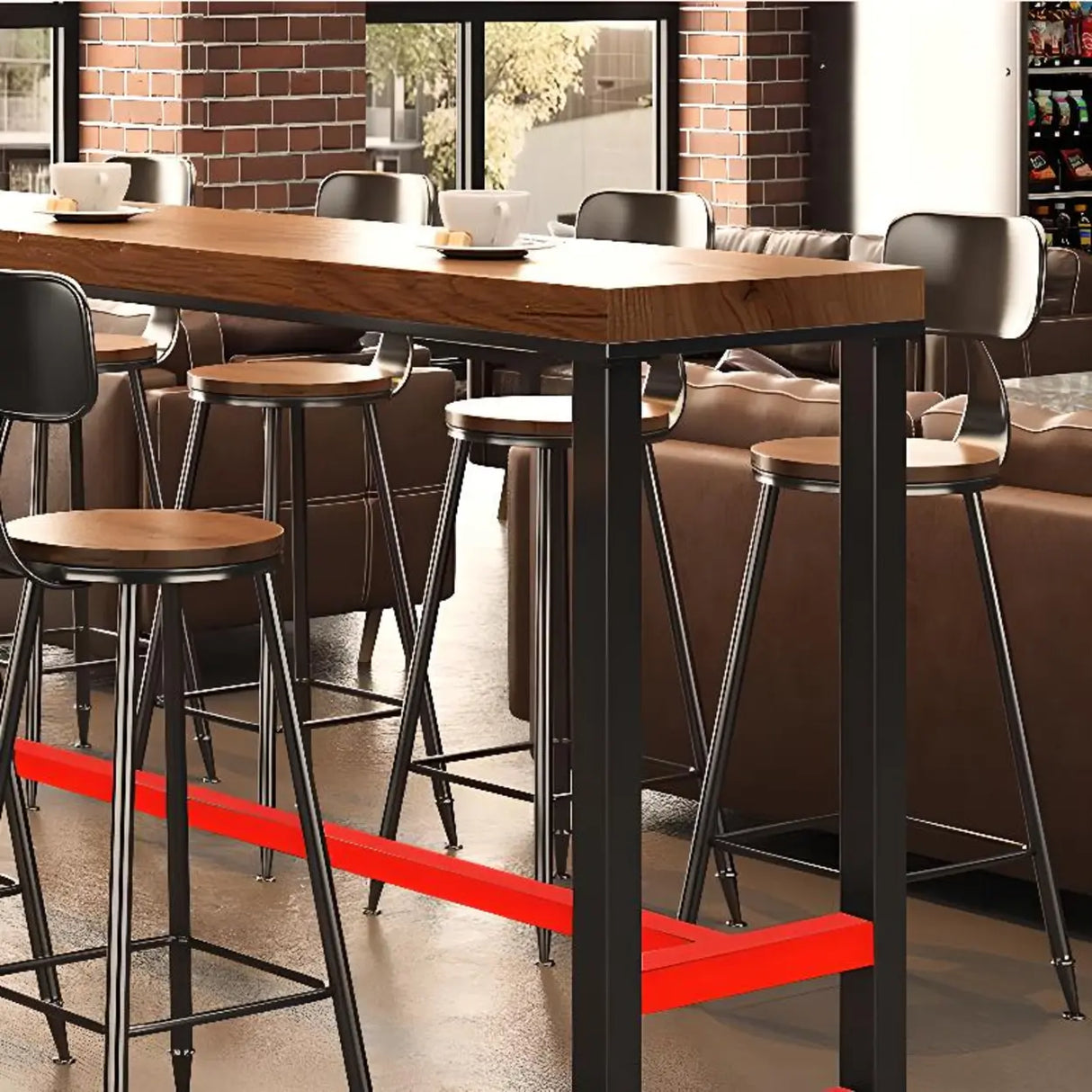 Brown Rectangle Wood Large Bar Table with Metal Legs Image - 3